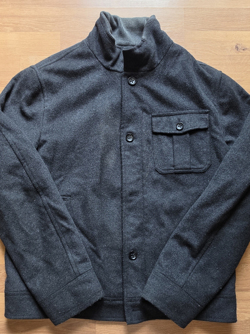 Men's Charcoal Wool-Blend Button Jacket